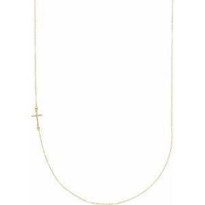 Sterling Silver .04 CTW Natural Diamond Off-Center Sideways Cross 16" Necklace