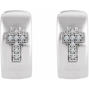 Sterling Silver .05 CTW Natural Diamond Cross 11.3 mm Hoop Earrings