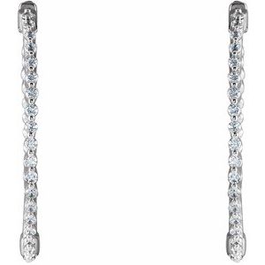 Sterling Silver Imitation White Cubic Zirconia Inside-Outside 32 mm Hoop Earrings