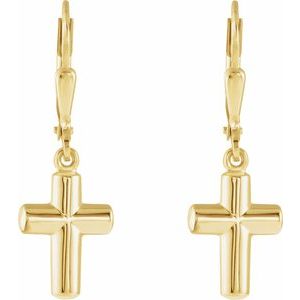 14K Yellow Gold Cross Lever Back Earrings