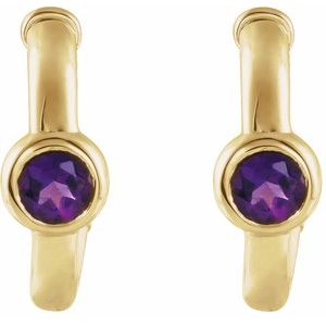 14K Yellow Gold Natural Amethyst Huggie Hoop Earrings