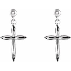 14K White Gold Cross & Ball Earrings
