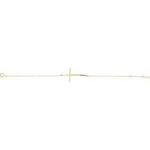 14K Yellow Gold .025 CT Natural Diamond Sideways Cross 7-8" Bracelet