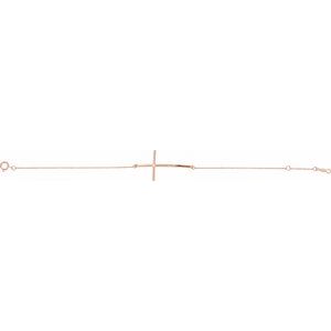 14K Rose Gold .025 CT Natural Diamond Sideways Cross 7-8" Bracelet