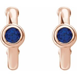 14K Rose Gold Natural Blue Sapphire Huggie Hoop Earrings