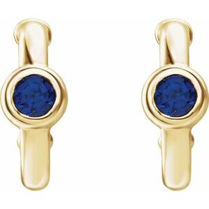 14K Yellow Gold Lab-Grown Blue Sapphire Huggie Hoop Earrings
