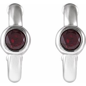 14K White Gold Natural Mozambique Garnet Huggie Hoop Earrings