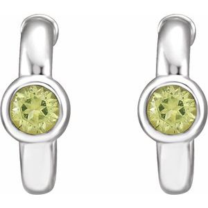 14K White Gold Natural Peridot Huggie Hoop Earrings