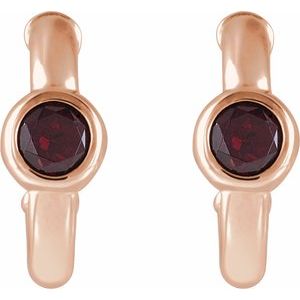 14K Rose Gold Natural Mozambique Garnet Huggie Hoop Earrings