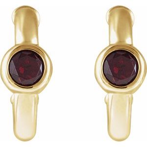 14K Yellow Gold Natural Mozambique Garnet Huggie Hoop Earrings