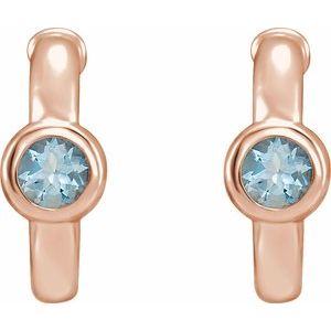 14K Rose Gold Natural Aquamarine Huggie Hoop Earrings