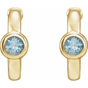 14K Yellow Gold Natural Aquamarine Huggie Hoop Earrings