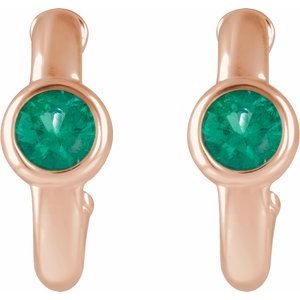 14K Rose Gold Natural Emerald Huggie Hoop Earrings