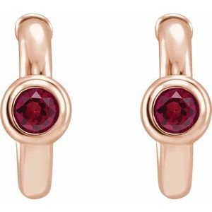 14K Rose Gold Natural Ruby Huggie Hoop Earrings