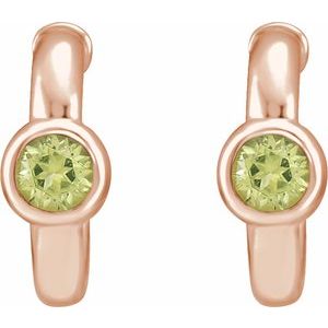14K Rose Gold Natural Peridot Huggie Hoop Earrings