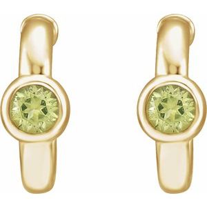 14K Yellow Gold Natural Peridot Huggie Hoop Earrings