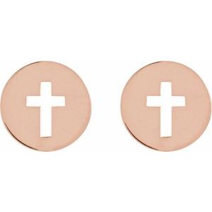 14K Rose Gold Pierced Cross Earring