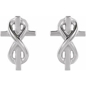 14K White Gold Infinity-Inspired Cross Earrings