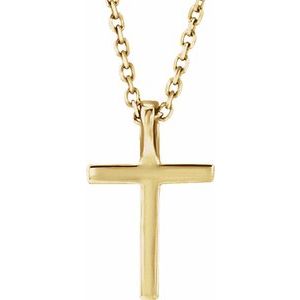 14K Yellow Gold Natural Aquamarine Petite Cross 16" Necklace