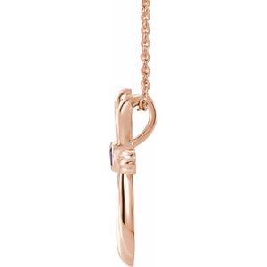 14K Rose Gold Natural Amethyst Cross 16-18" Necklace