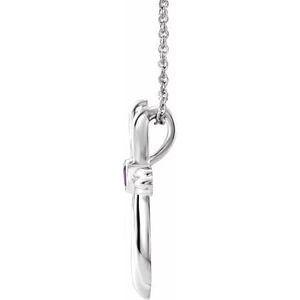 Platinum Natural Amethyst Cross 16-18" Necklace