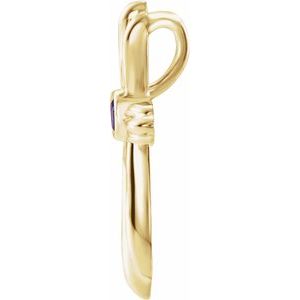 14K Yellow Gold Natural Amethyst Cross Pendant