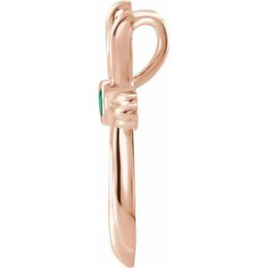14K Rose Gold Natural Emerald Cross Pendant