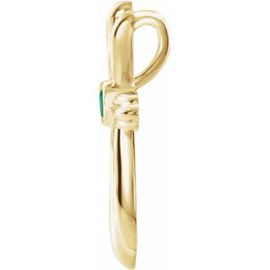 14K Yellow Gold Lab-Grown Emerald Cross Pendant