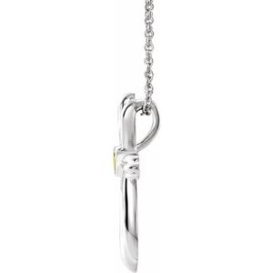 Platinum Natural Peridot Cross 16-18" Necklace