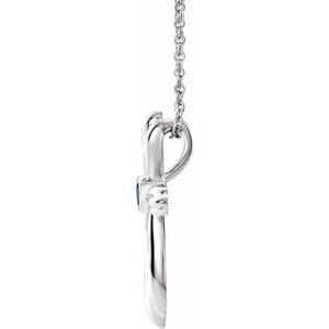 Platinum Lab-Grown Sapphire Cross 16-18" Necklace