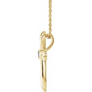 14K Yellow Gold Natural Blue Sapphire Cross 16-18" Necklace
