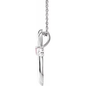 Platinum Natural Pink Tourmaline Cross 16-18" Necklace