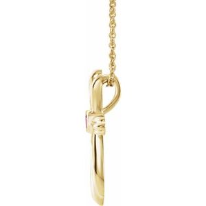 14K Yellow Gold Natural Pink Tourmaline Cross 16-18" Necklace