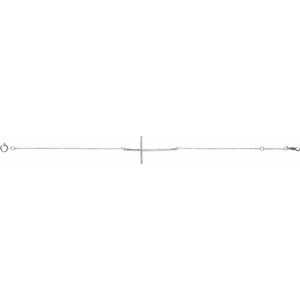 Sterling Silver Natural Aquamarine Sideways Cross 7-8" Bracelet
