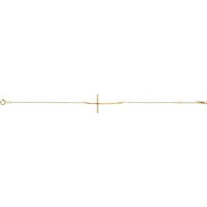 14K Yellow Gold Natural Pink Tourmaline Sideways Cross 7-8" Bracelet