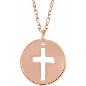 14K Rose Gold .07 CTW Natural Diamond Pierced Cross 18" Necklace