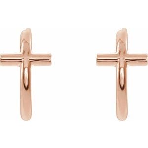 14K Rose Gold 11.8 mm Cross Hoop Earrings