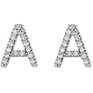 Platinum 1/8 CTW Natural Diamond Initial A Earrings