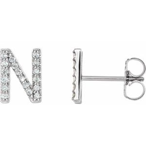 14K White Gold .06 CTW Natural Diamond Initial N Earring