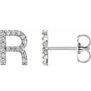 Sterling Silver .06 CTW Natural Diamond Initial R Earring