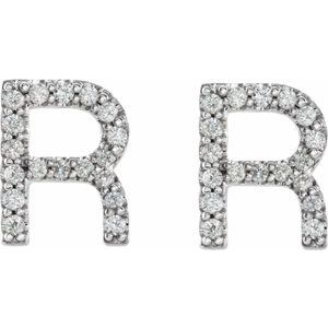 14K White Gold 1/8 CTW Natural Diamond Initial R Earrings