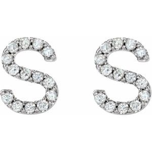Platinum 1/8 CTW Natural Diamond Initial S Earrings