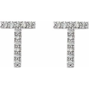 Sterling Silver 1/10 CTW Natural Diamond Initial T Earrings