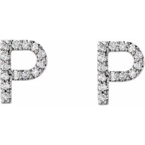 14K White Gold 1/8 CTW Natural Diamond Initial P Earrings