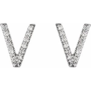 Sterling Silver .07 CTW Natural Diamond Initial V Earrings