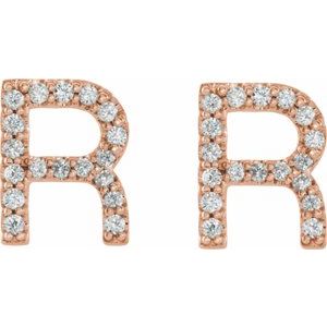 14K Rose Gold 1/8 CTW Natural Diamond Initial R Earrings