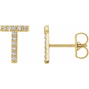 14K Yellow Gold .04 CTW Natural Diamond Initial T Earring