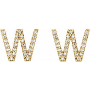 14K Yellow Gold 1/6 CTW Natural Diamond Initial W Earrings