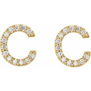 14K Yellow Gold 1/10 CTW Natural Diamond Initial C Earrings