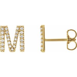 14K Yellow Gold .07 CTW Natural Diamond Initial M Earring